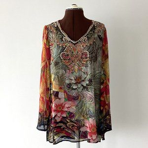 Beaded Floral Chiffon Tunic